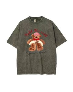 Unisex Teddy Hold Me With Your Love Mineral Wash T-Shirt - Perfect for Casual Wear, School, and Summer - Cool and Classic Beach Shirt