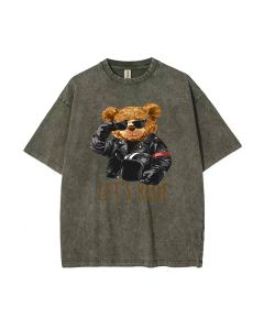 Teddy Let's Ride Mineral Wash T-Shirt: Unisex Beach Shirt for Teens - Cool & Classic Tee for Casual Wear, School, Gifts, Summer & Holidays