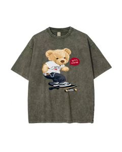 Teddy let's skate Mineral Wash T-Shirt: Cool and Classic Beach Shirt for Unisex Teens, Perfect for Casual Wear, School, and Summer Holidays