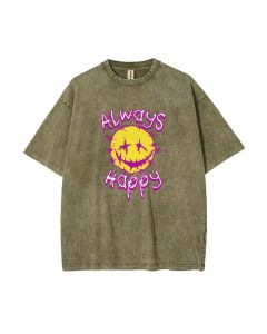 Always Happy Unisex Teen T-Shirt - Summer Casual School & Weekend Wear | Birthday & Holiday Gift | Men's Oversized Flannel Style