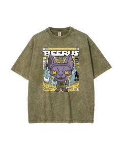 Beerus Mineral Wash T-Shirt - Unisex Beach Shirt for Cool Casual Wear & Gifts - Classic Tee for Teens - Summer & Holiday Essential