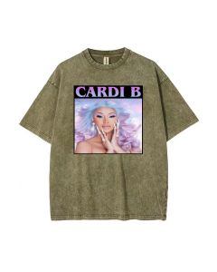 Cardi B Mineral Wash T-Shirt - Unisex Beach Shirt for Teens | Cool, Classic Tee for Casual & Summer Wear | Perfect Gift for Holidays