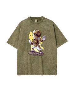 Cartoon Yellow Power Ranger Gao Mineral Wash T-Shirt | Unisex Teen Beach Shirt | Cool & Classic T-Shirt for Casual Wear, School & Holidays