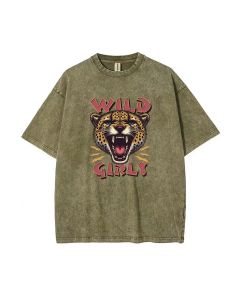 Cheetah Head Mineral Wash T-Shirt for Wild Girls | Beach or Casual Wear | Cool & Classic Tee for Teens on Summer, Holidays, and More!