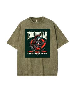 Crocodile Rockstar Electric Guitar Mineral Wash T-Shirt - Cool and Classic Beach Shirt for Unisex Teens - Perfect for Casual Wear and Gift-Giving