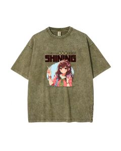 Cute Anime Girl Mineral Wash T-Shirt - Perfect for Casual Wear, School, and Summer! Unisex Tee with Cool Design and Classic Style. Great Gift Idea!