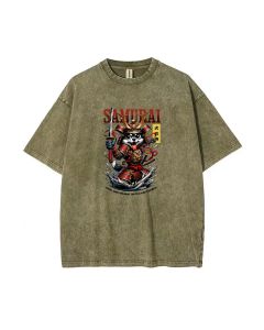 Dog Samurai Cute Mineral Wash T-Shirt - Cool Beach & Casual Wear for Unisex Teens - Classic T-Shirt - Perfect Gift for Summer & Holidays