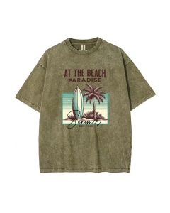 Hand Drawn Surf Beach Scene Tee - Unisex Teen Beach Paradise Shirt for School & Weekends - Birthday & Holiday Gift - Men's Oversized Flannel Style