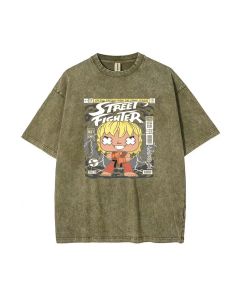 Ken Street Fighter Mineral Wash T-Shirt - Cool & Classic Beach Shirt for Unisex Teens - Perfect for Casual Wear, School, & Summer Holidays