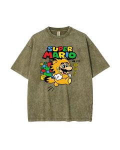 Retro Mario Mineral Wash T-Shirt - Cool Unisex Beach Shirt and Classic T-Shirt for Teens - Perfect for Casual Wear, School, Summer, and Holidays!