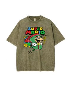 Retro Mario Mineral Wash T-Shirt - Cool Unisex Beach Shirt for Teens | Classic T-Shirt for Casual Wear, School & Summer | Gifts & Holidays