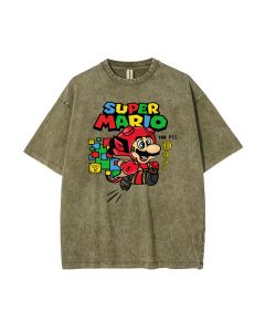 Retro Mario Mineral Wash T-Shirt: Cool & Classic Beach Shirt for Unisex Teens | Perfect for Casual Wear, School, Holidays | Shop Now!