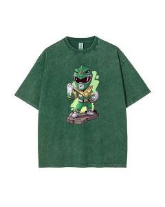 Cartoon Green Power Ranger Gao Mineral Wash T-Shirt - Cool Beach or Casual Shirt for Unisex Teens, Perfect Gift for Summer and Holidays