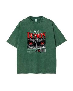 Demon Eyes Mineral Wash T-Shirt - Cool Unisex Beach Shirt for Teens | Classic Graphic Tee Perfect for Casual Wear, School, Summer & Holidays