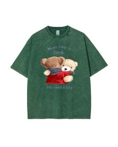 Unisex Teddy I Need A Hug Mineral Wash T-Shirt- Perfect for Casual Wear, School, and Gifting. Cool and Classic Beach Shirt for Teens!