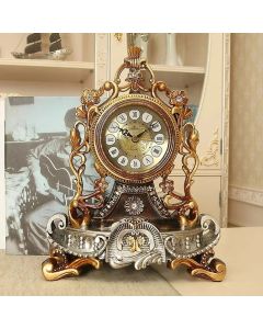 Vintage Table Clock - European Style French Decorative Analog Desk Clock, Non-Ticking, Battery Operated, Classic Home Decor for Living Room & Office