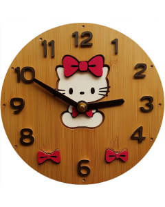 Custom Hello cat, Wooden Wall Clock for Home Decor in Living Room, Kitchen and Kid Decorations Gifts