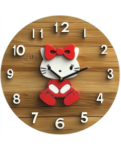 Custom Hello cat, Wooden Wall Clock for Home Decor in Living Room, Kitchen and Kid Decorations Gifts