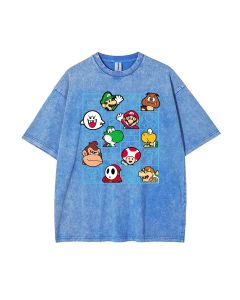 Retro Mario 22 Mineral Wash T-Shirt - Cool Beach Shirt for Unisex Teens - Classic Graphic Tee for Casual Wear, School, and Summer