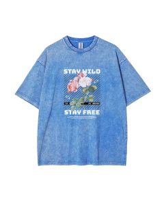 Stay Wild Stay Free Mineral Wash T-Shirt: Cool Beach Shirt for Unisex Teens - Perfect for Casual Wear, School, and Summer - Classic T-Shirt Design