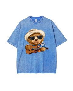 Teddy Guitar Mineral Wash T-Shirt - Beachy and Cool Unisex Tee for Casual Wear, School, Gifts, Summer, and Holidays - Classic Style!