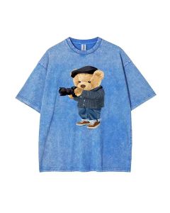 Unisex Teddy Photograp Mineral Wash T-Shirt - Perfect for Casual Wear, School, and Summer - Beach Shirt with Cool and Classic Design