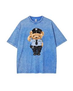 Unisex Teddy Police Mineral Wash T-Shirt: Cool Beach Shirt for Teens, Classic Gift-Giving & Casual Wear, Perfect for Summer & Holidays