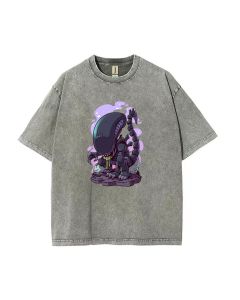 Alien Xenomorph Mineral Wash T-Shirt - Unisex Beach or Casual Shirt for Teens - Cool Classic Graphic Tee - Perfect Gift for Summer and Holidays