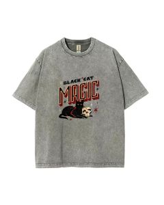 Black Cat Magic Unisex Teen T-Shirt - Summer Casual School & Weekend Wear | Birthday & Holiday Gift | Men's Flannel & Oversized Style