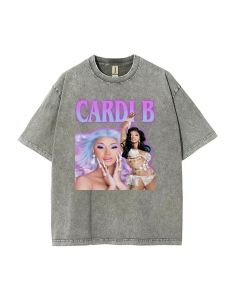 Cardi B Mineral Wash T-Shirt: Cool Beach Shirt for Unisex Teens - Perfect for Casual Wear, School, and Holidays. Classic T-Shirt Design.