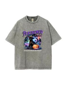 Cat Feathered Witch Unisex Teen T-Shirt - Summer Casual for School & Weekends | Gift for Birthday & Holiday | Men's Flannel & Oversized Style