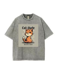 Cat itude Mineral Wash T-Shirt - Cool, Classic Beach Shirt for Unisex Teens - Ideal for Casual Wear, School & Gifts - Summer & Holiday Must-Have!