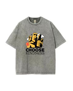 Choose Kindness Moai Graphic Mineral Wash T-Shirt | Beach Shirt for Teens | Cool Classic Tee for Summer Holidays | Groovy Moai Statue Design