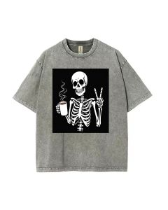 Coffee Skeleton Unisex Teen T-Shirt - Summer Casual School & Weekend Wear | Birthday & Holiday Gift | Men's Flannel & Oversized Style