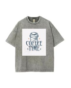 Stay Caffeinated with Coffee Time Mineral Wash T-Shirt - Perfect for Teens, Casual Wear, and Summer Fun! Unisex, Beach Shirt, Cool & Classic.