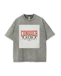 Conquer Mineral Wash T-Shirt - Unisex Beach Shirt for Teens | Cool & Classic Tee for Casual Wear, School or Summer | Great Gift Idea for Holidays!