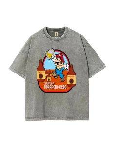 Retro Mario 57 Mineral Wash T-Shirt - Unisex Tee for Casual Wear, School & Summer Fun | Cool & Classic T-Shirt | Beach Shirt & Gift for Teens