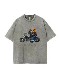 Teddy Motorbike Mineral Wash T-Shirt for Unisex Teens - Perfect for Casual Wear, School, Gifts & Summer - Cool & Classic Beach Shirt