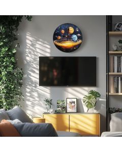 Custom Mini solar system, Wooden Wall Clock for Home Decor in Living Room, Kitchen and Kid Decorations Gifts