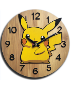 Custom Pikachu, Wooden Wall Clock for Home Decor in Living Room, Kitchen and Kid Decorations Gifts