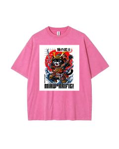 Cat Samurai Cute Mineral Wash T-Shirt - Stylish Unisex Tee for Casual Wear & Beach - Cool and Classic Graphic Print Gift for Teens!