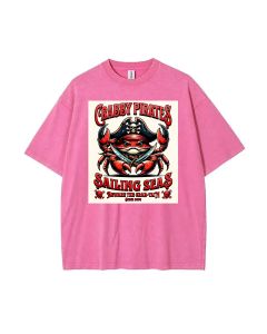 Crab Captain Sea Animal Voyage Mineral Wash T-Shirt | Beach & Gift Shirt for Unisex Teens | Cool & Classic Crabby Pirates Design