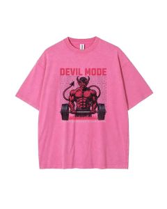 Devil Mode Bodybuilding Mineral Wash T-Shirt for Unisex Teens | Cool Beach Shirt | Classic T-Shirt for Casual Wear, School, Summer & Holidays