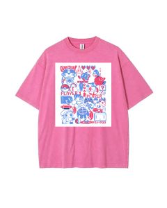 Retro Anime Mineral Wash T-Shirt - Unisex Cool Beach Shirt for Teens: Classic and Trendy Casual Wear, Perfect Gift for Summer Holidays