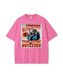 Stressed Blessed True Crime Obsessed Mineral Wash T-Shirt | Unisex Beach Shirt for Cool, Casual and Classic Style | Perfect Gift for Teens