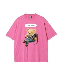 Teddy Just Relax Mineral Wash T-Shirt - Unisex Cool Beach Shirt, Perfect for Casual Wear, School & Holidays - Classic Tee Design