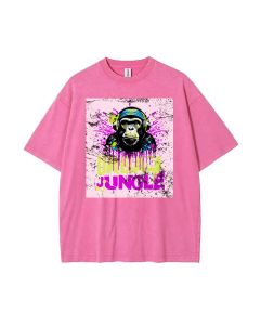 Urban Jungle Monkey Street Art Mineral Wash T-Shirt | Unisex Teens Beach or Casual Wear | Headphones & Cool Graphics | Classic Tee Gift Idea