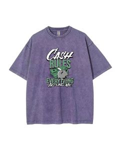 Cash Rules Mineral Wash T-Shirt - Unisex Beach Shirt for Teens | Cool & Classic T-Shirt Perfect for Casual Wear, School, Summer, & Holidays