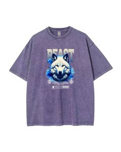 White Wolf Mineral Wash T-Shirt - Cool and Classic Unisex Beach Shirt for Casual Wear, School, and Summer - Great Gift for Teens