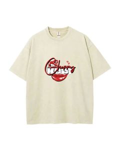 Cherry Kiss 1 Mineral Wash T-Shirt - Unisex Beach Shirt for Teens - Cool & Classic T-Shirt for Casual Wear, School, and Summer Holidays